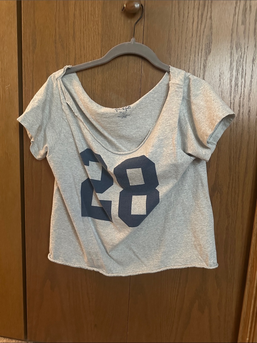 Brandy Melville Gray Crop Top with Navy '28' Graphic